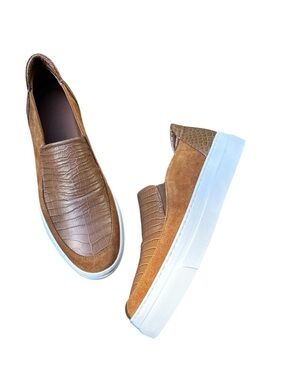 M.Gemi The Zeta Italian Leather Slip On Sneakers Brown Croc Suede Size 8.5